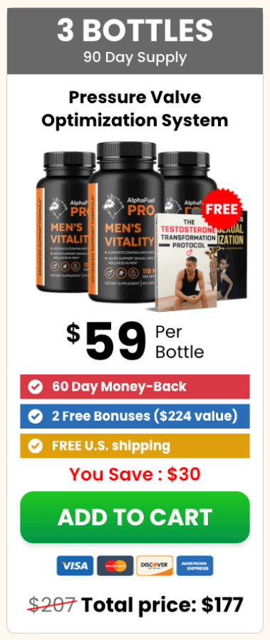 AlphaFuel Pro 3-bottle package offer for enhanced male performance, discounted price with free bonuses